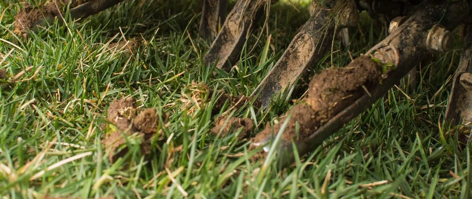 Aerator machine on a lawn in Cary, NC.