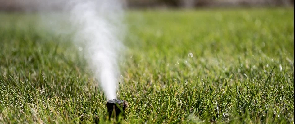 Air coming out of a sprinkler head for winterization in Cary, NC.