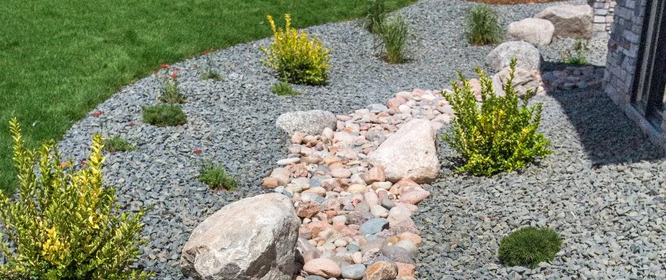 Dry creek bed on a residential property in Cary, NC.