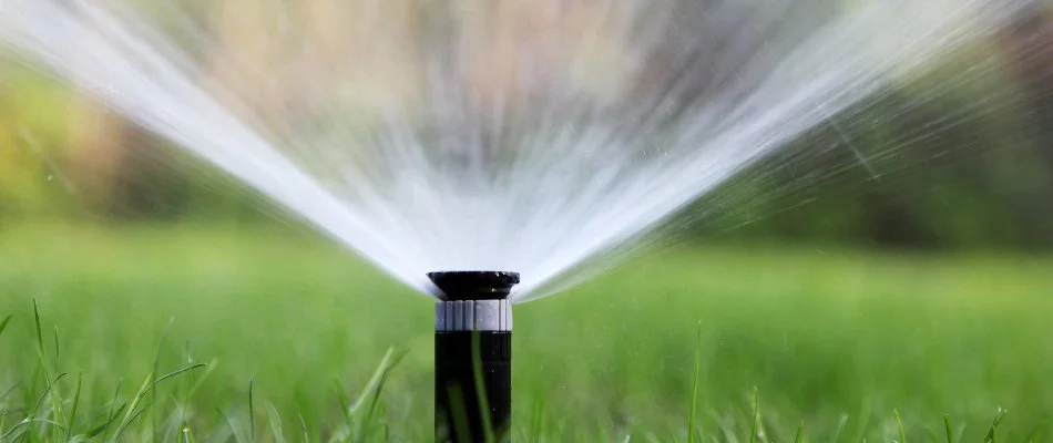 Sprinkler system spraying water in New Hill, NC.