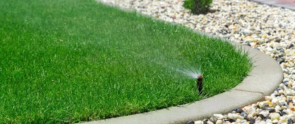 Sprinkler system spraying water on a lawn in Youngsville, NC.