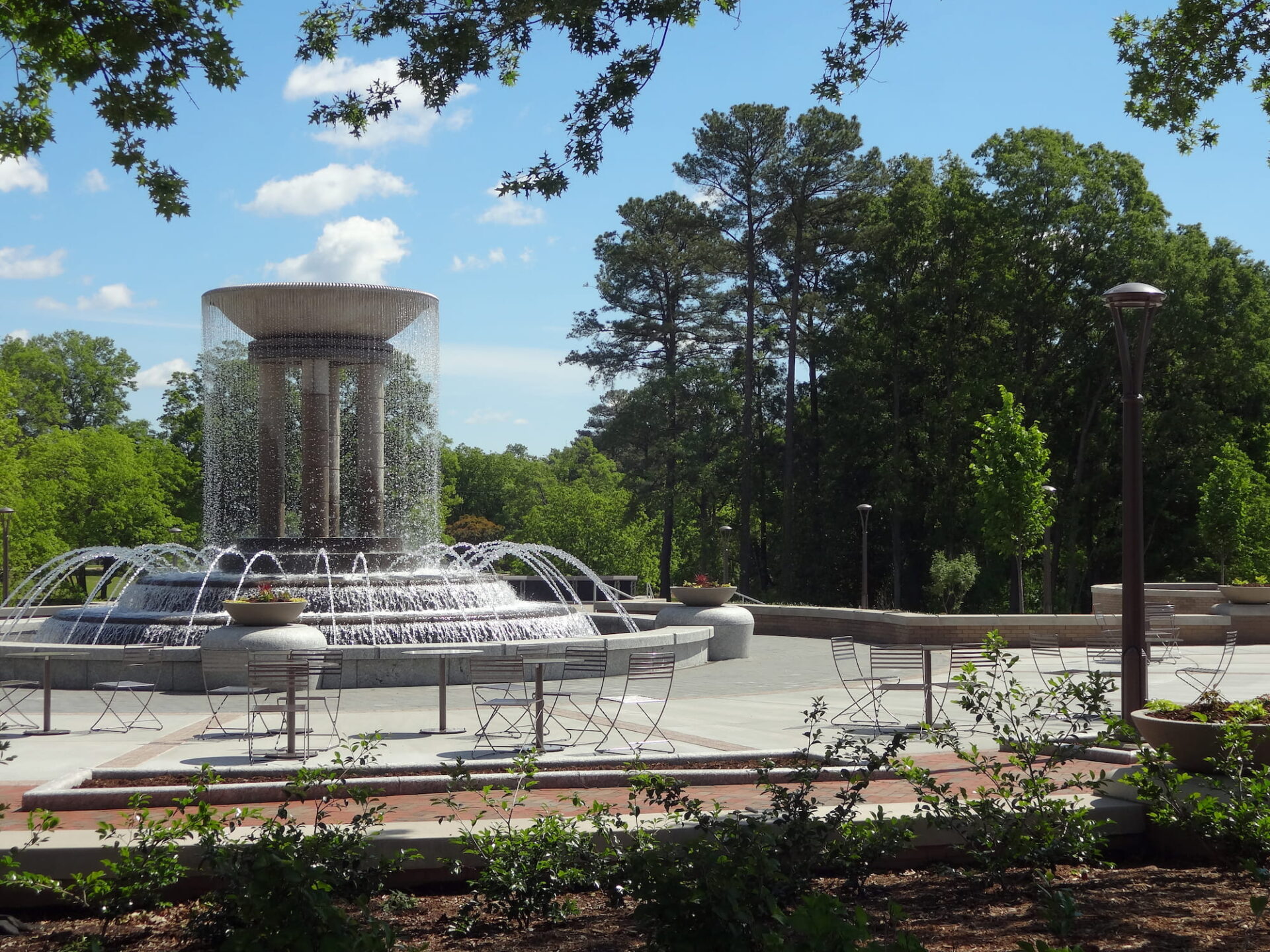 Landscaping in Cary, NC, image of a Running Water Fountain in a downtown park in Cary, NC